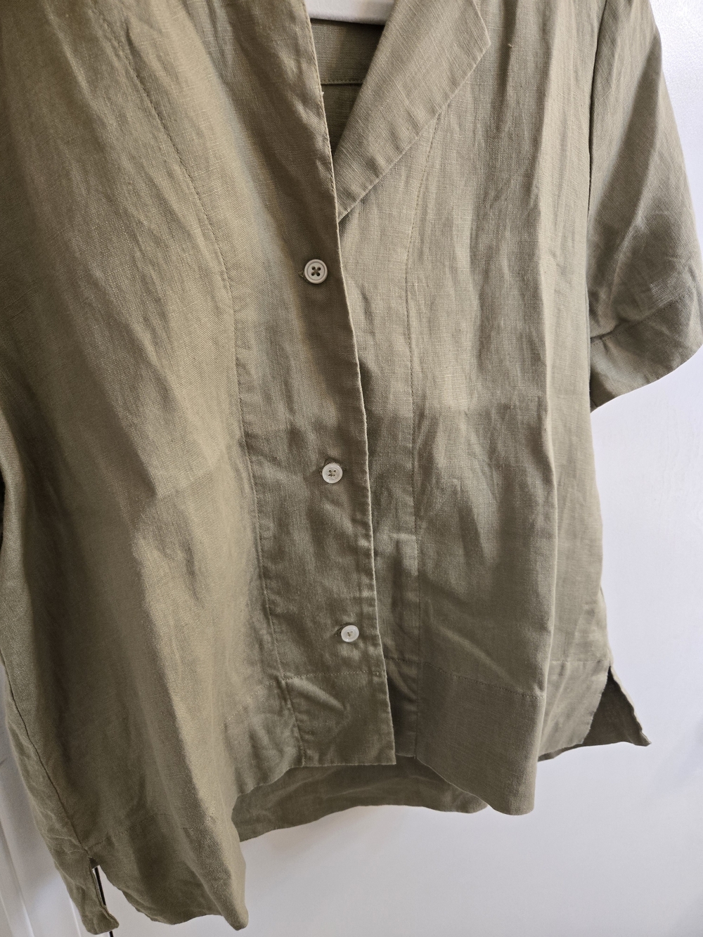 Quince 100% European Flax Linen Short Sleeve Shirt Olive Green Small CMA01 - Picture 7 of 15